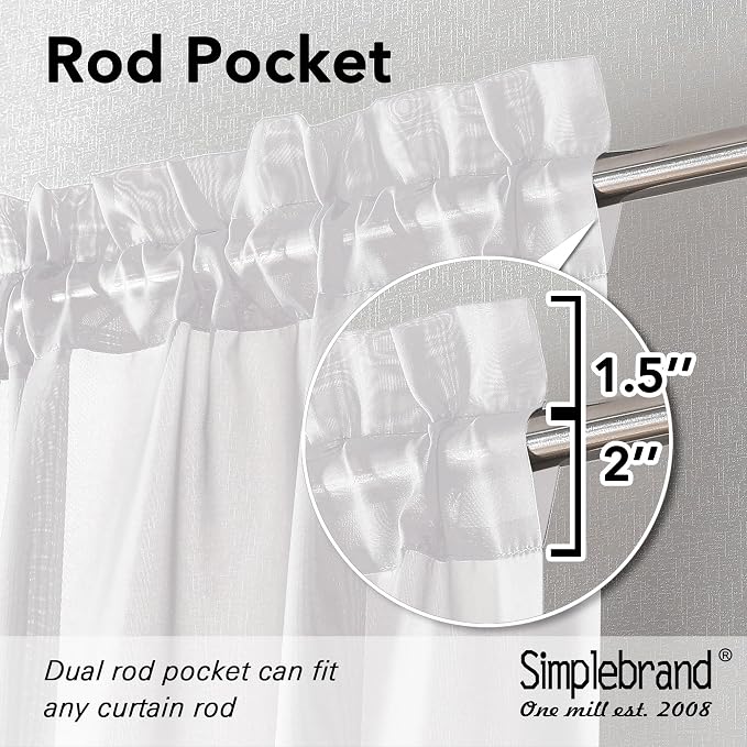 Simplebrand White Short Sheer Kitchen Cafe Curtains 36-42 Inch, Tier Rod Pocket - Image 2