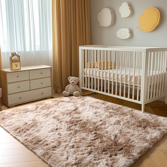 Area Rugs for Bedroom Living Room, Fluffy Tie-Dye Beige 4x6 Indoor Bedside - Image 5