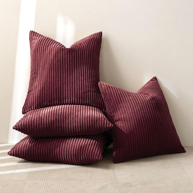 MIULEE Soft Corduroy Decorative Throw Pillow Covers Burgundy 18x18 | Set of 4 - Image 8