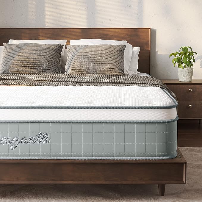 Vesgantti Twin Mattress, 10 Inch Innerspring Hybrid Mattress in a Box, Pressure Relief Pocket Spring Twin Size Mattress with Memory Foam & Breathable Knitted Fabric, Medium Firm, CertiPUR-US