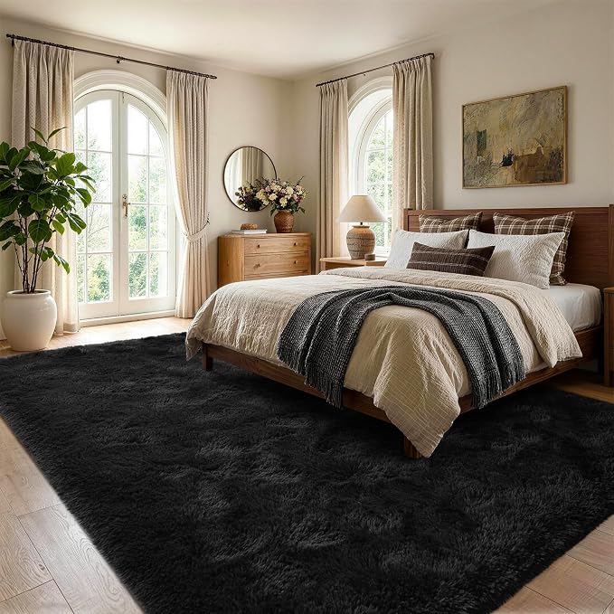 Noahas 4'x5'3'' Black Fluffy Soft Area Rug Non-Slip - Image 3