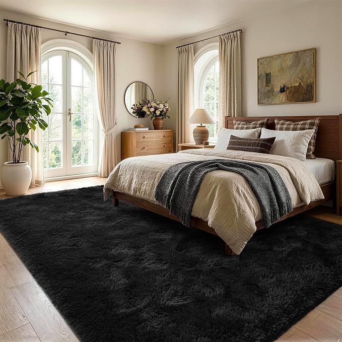 5'3''x7'5'' Black Fluffy Soft Area Rug Non-Slip - Image 3