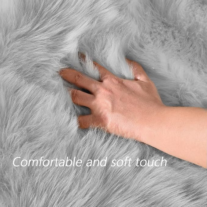 Latepis Grey Sheepskin Rug 4x6 Area Rugs Bedside Fluffy Faux Fur Rug Shag - Image 5
