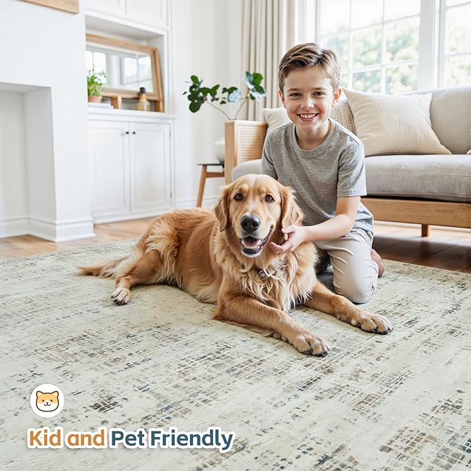 10x12 Washable Area Rug for Living Room Bedroom: Non-Slip Modern Gray White | - Image 7