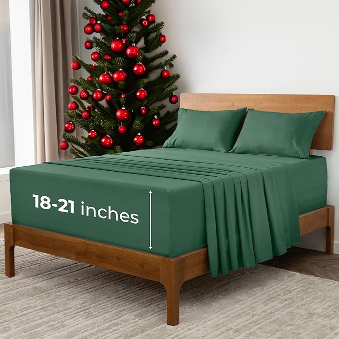 Mellanni Extra Deep King Sheets - 4 PC Iconic Collection Bedding - Hotel Luxury, Ultra Soft, Cooling Bed Sheets - Wrinkle, Fade, Stain Resistant (King, Emerald Green)