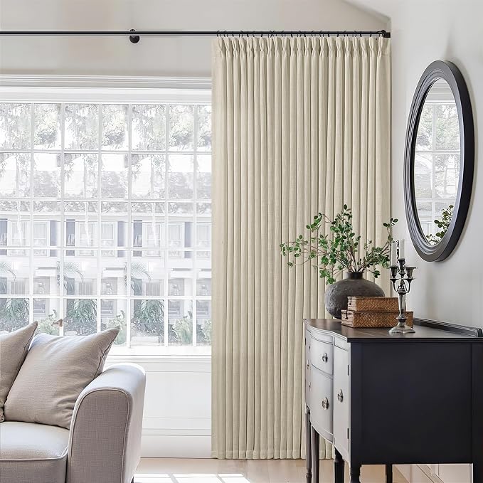 Extra Wide Pinch Pleat 100 x 102 Inch Linen Semi Sheer Curtains 1 Panel | - Image 8