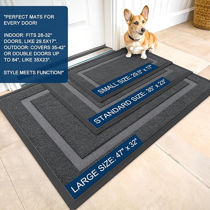 OLANLY Front Door Mat Outside 59x40, All-Season Heavy-Duty Rubber Doormat | Grey - Image 2