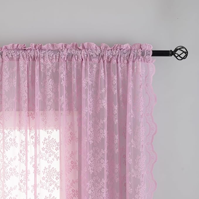 YJ YANJUN Vintage Lace Curtains 72 Inches Long-Victorian Floral Pattern Lilac - Image 3