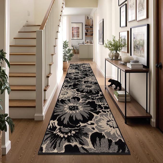Findosom Hallway Runner Rug 2x12, Non Slip High-Low Textured Floral Washable - Image 3