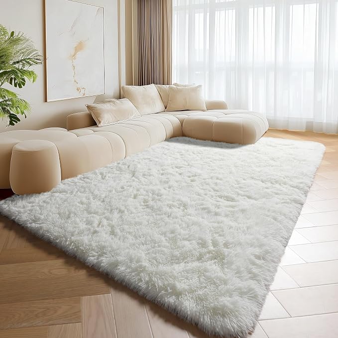 Cream White Rugs for Living Room Bedroom, 5x8 Fluffy Bedside Area Rug, Soft - Image 6