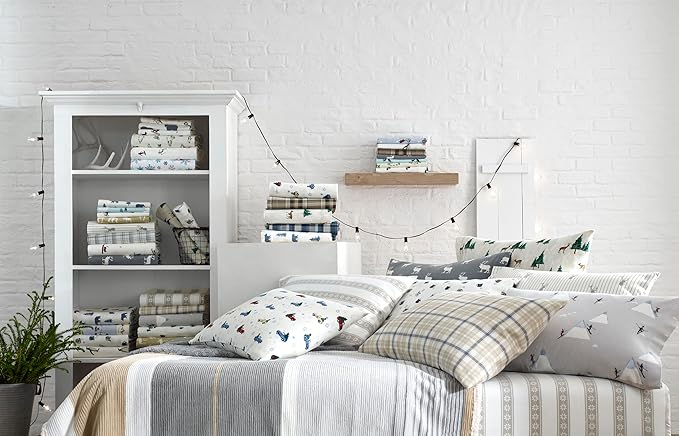 Eddie Bauer - King Sheets, Cotton Flannel Bedding Set, Brushed For Extra Softness, Cozy Home Decor (Tossed Snowflake, King)