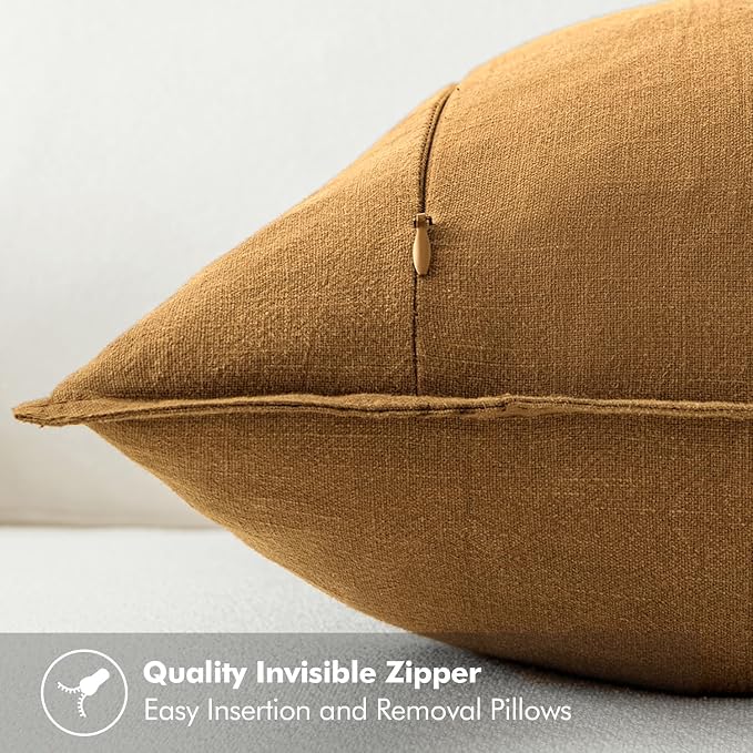 MIULEE Decorative Linen Euro Sham Pillow Covers 22x22 Inch Hazel | Boho - Image 3