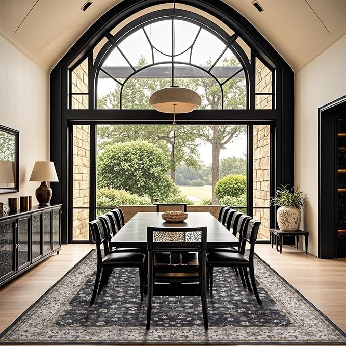 8x10 Washable Area Rugs for Living Room, Dining Room- Classic Black | - Image 8