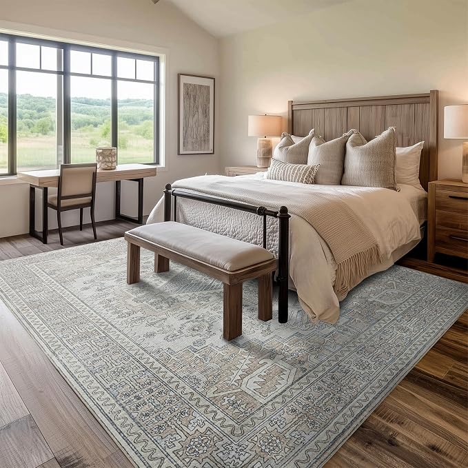 9x12 Washable Area Rugs for Living Room, Dining Room- Retro Taupe | Ultra Soft - Image 7