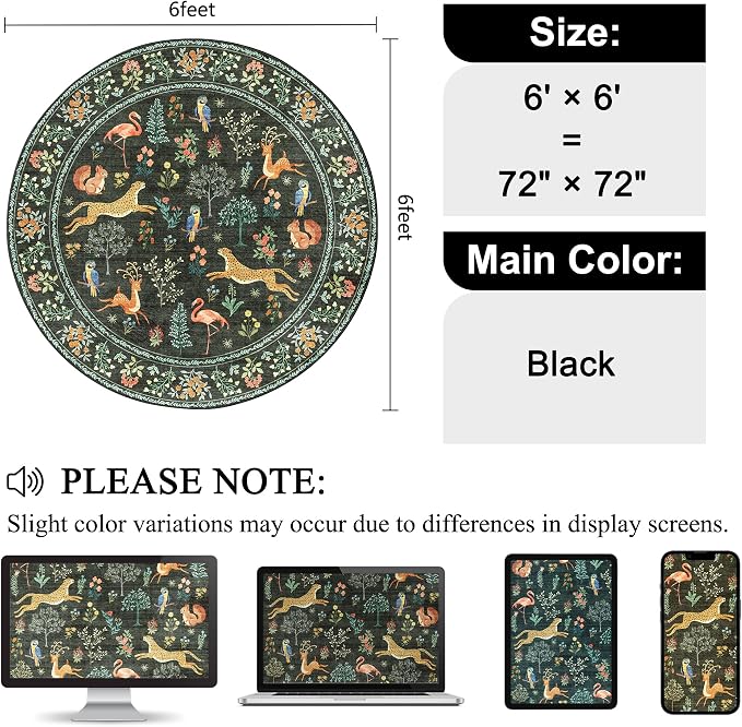 DUKINO 6ft Round Rug for Bedroom, Washable Soft Non Slip Circle Rug, Stain - Image 2