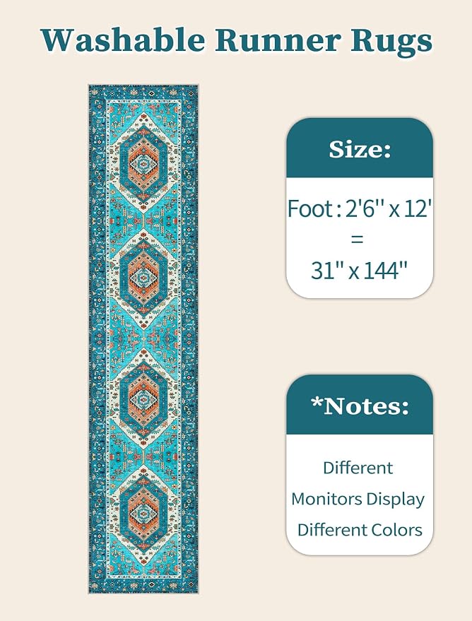 SERISSA 2'6"x12' Washable Non Slip Boho Runner Rug - Image 6