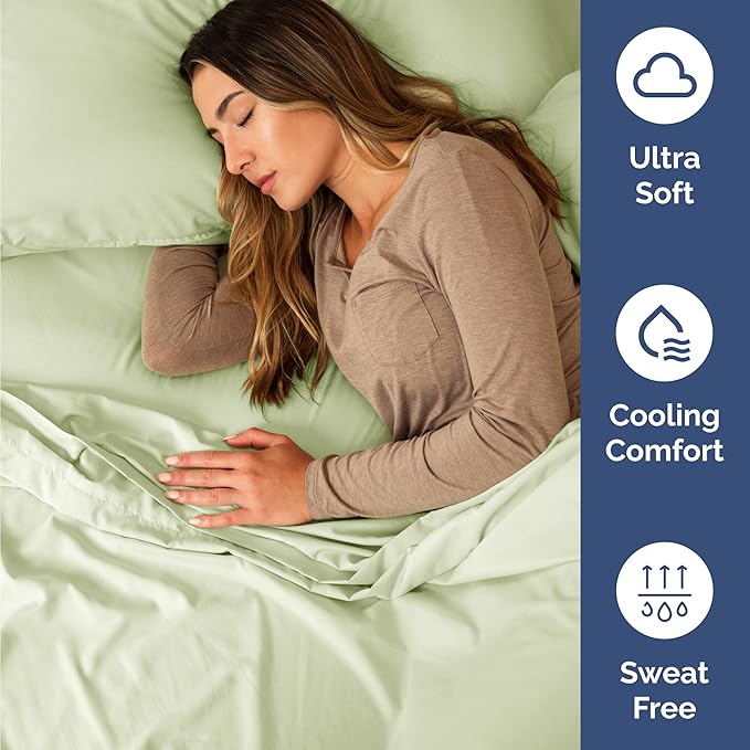 Twin Size 3 Piece Sheet Set - Comfy Breathable & Cooling Bed Sheets Set - Hotel Luxury Bedding for Women, Men, Kids, Teens, Boys & Girls - Deep Pockets and Wrinkle Free - Oeko-Tex - Light Sage Green