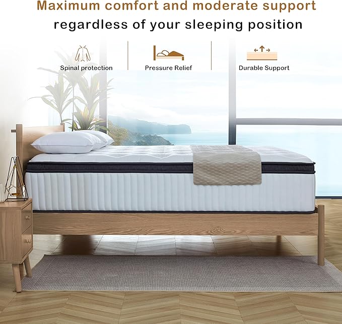 King Size Mattress, 12 Inch Innerspring Hybrid Mattress in a Box with Gel Memory Foam, Individually Wrapped Encased Coil Pocket Spring Mattresses, Pressure Relief, Medium Firm, 76"*80"*12"
