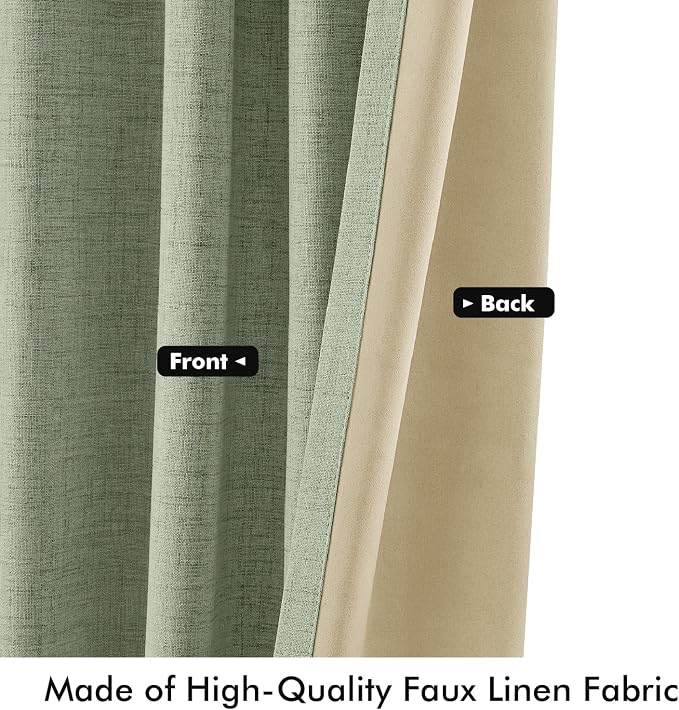 MIULEE 100% Blackout Linen Curtains 42 x 63 Inch Sage Green 2 Panels | Thermal - Image 6