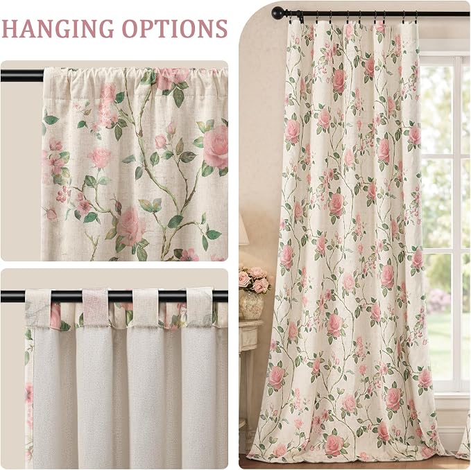 Vintage Floral 100% Blackout Curtains 84 Inch 2 Panels | Farmhouse Vintage - Image 8