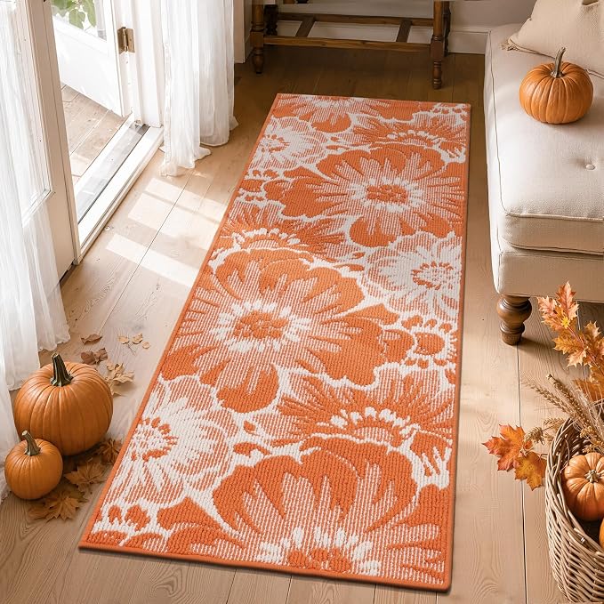 Findosom Fall Runner Rug 2x8, Non Slip High-Low Textured Floral Washable Runner - Image 8