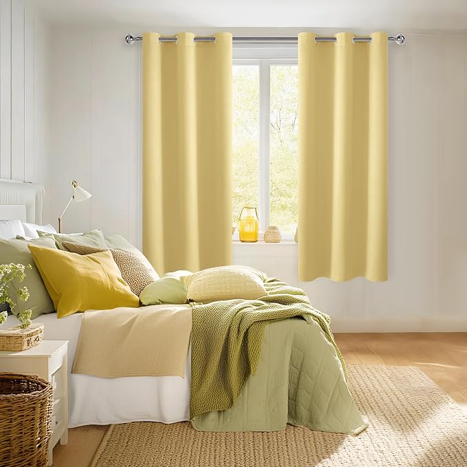 Room Darkening Curtains for Bedroom, 42 x 63 Inch, Light Yellow | Thermal - Image 6