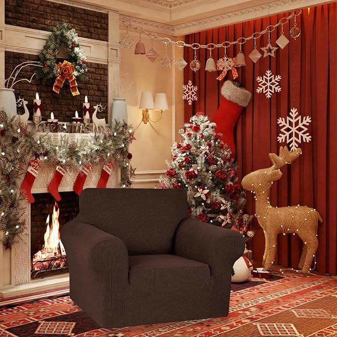 Stretch Chair Sofa Slipcover, Single Couch Cover, Chocolate | 1-Piece Washable - Image 2