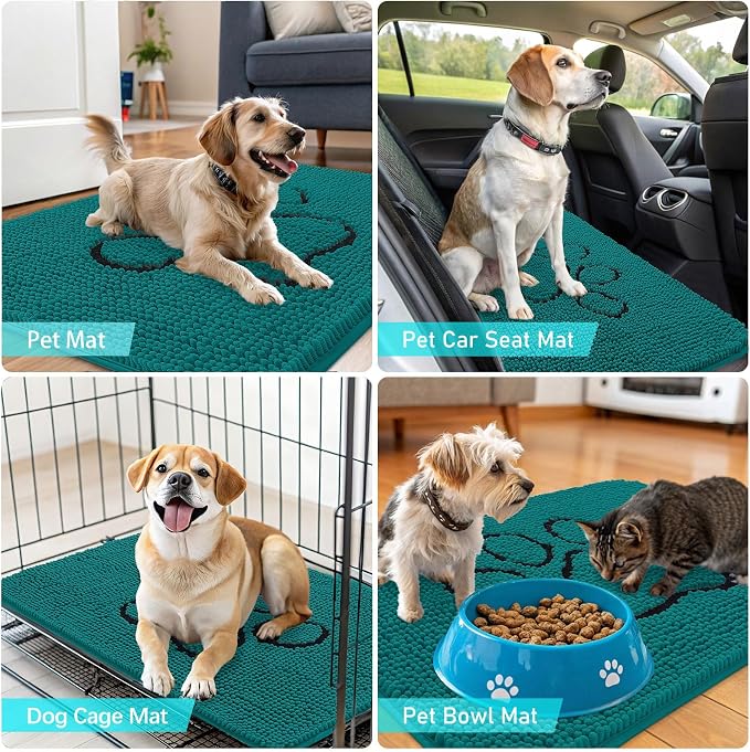 OLANLY Dog Door Mat for Muddy Paws 48x30, Paw Print Design Chenille Mud Mat | - Image 7