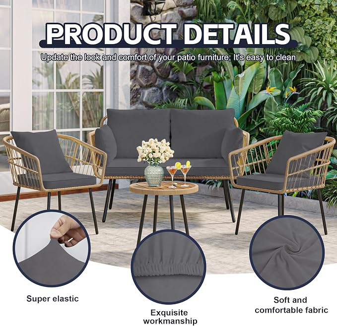 8Pcs Patio Cushion Covers, Outdoor Stretch Cushion Covers, Washable | Stretch - Image 3