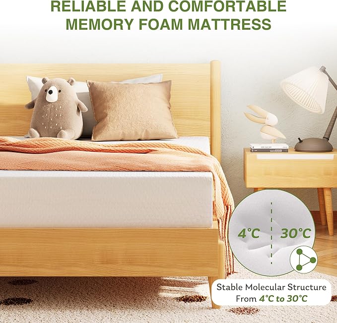 EGOHOME 8 Inch Twin Mattress, Memory Foam Mattress with Cooling Green Tea Gel, Relieve Pressure with Medium Firm Support, CertiPUR-US Certified, 75''L x 38''W, White