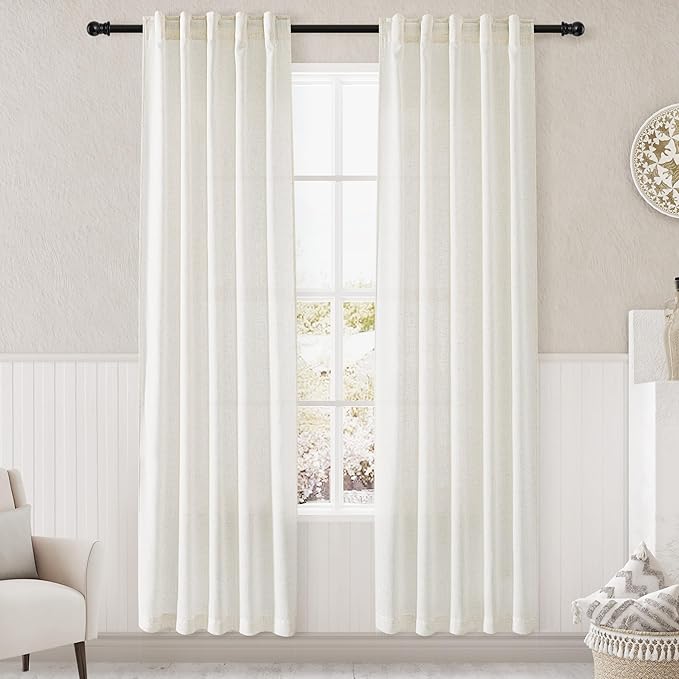 Natural Linen Curtains 80 Inch Length 2 Panel Set Thermal Insulated Back Tab by Nanspring