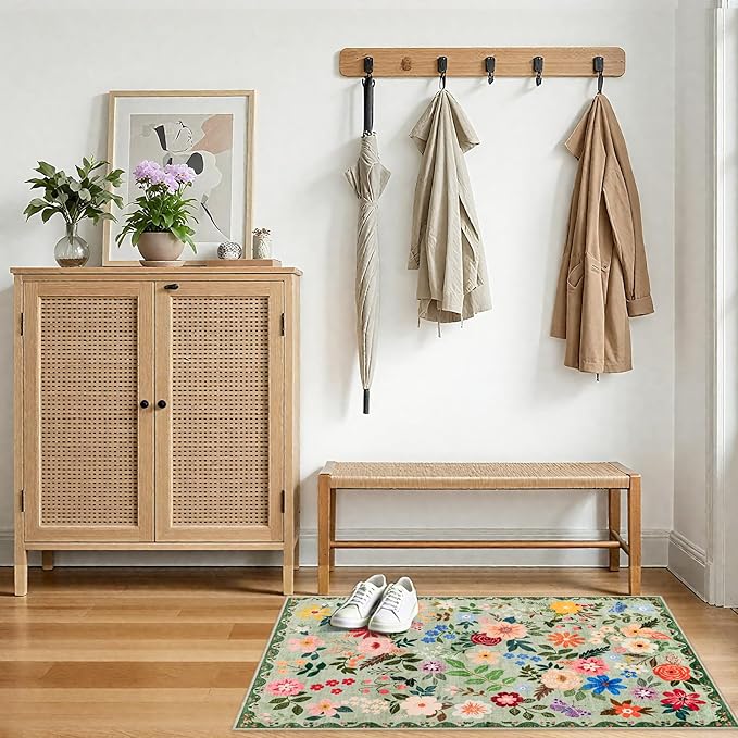 PLHXFR 2x3 Small Entryway Rug: Floral Washable Indoor Soft Carpet Green | - Image 5