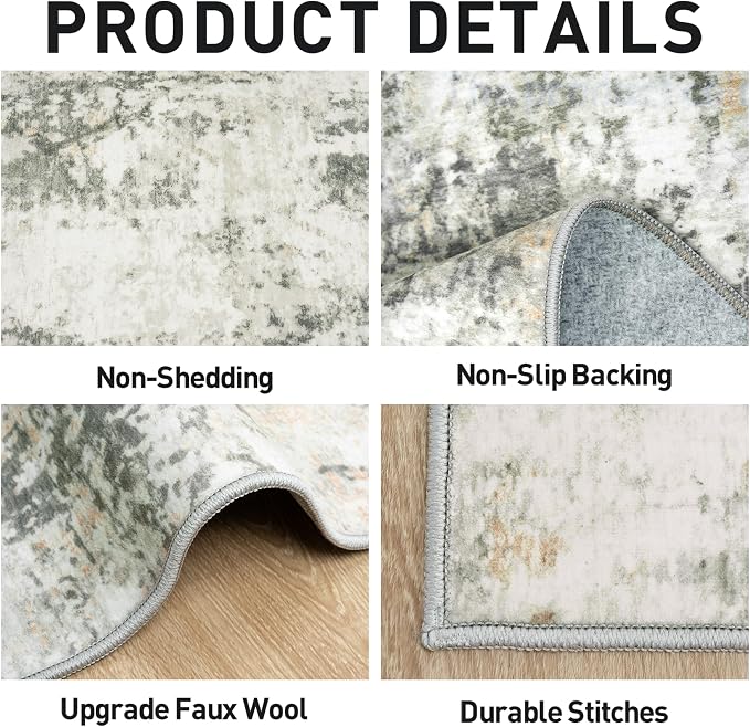 6x9 Area Rugs for Living Room: Washable Abstract Grey Brown Badroom Carpet | - Image 6