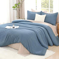 Litanika Comforters Queen Size Set Grayish Blue, 3 Pieces Lightweight Solid Bedding Comforter Set, All Season Fluffy Bed Set (90x90In Comforter & 2 Pillowcases)