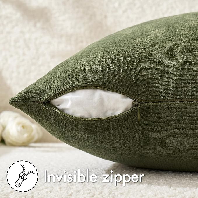 MIULEE Olive Green Chenille Couch Lumbar Throw Pillow Covers, 12x20 | Set of 2 - Image 5