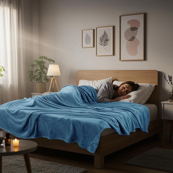 Utopia Bedding Soft Fleece Bed Blanket Queen Size Washed Blue | Microfiber - Image 6