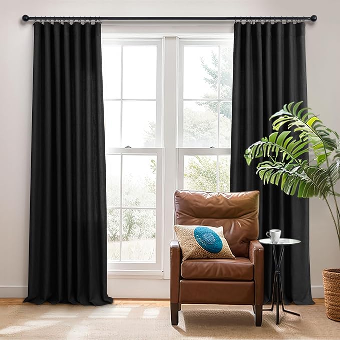 Pitalk Black Linen Curtains 63 Inch Length - Image 6