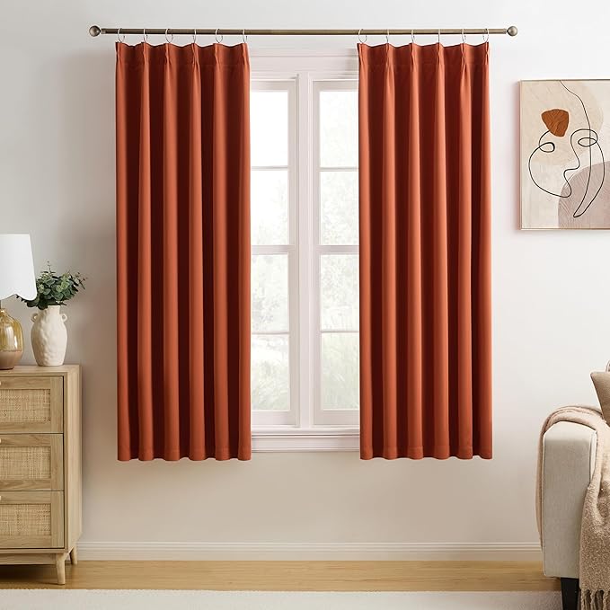 Burnt Orange Window Curtains 63 Inches Long, Block Out Room Darkening Insulated by KEQIAOSUOCAI