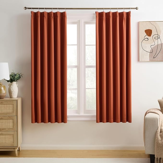 Burnt Orange Window Curtains 72 Inches Long, Fall Block Out Room Darkening by KEQIAOSUOCAI