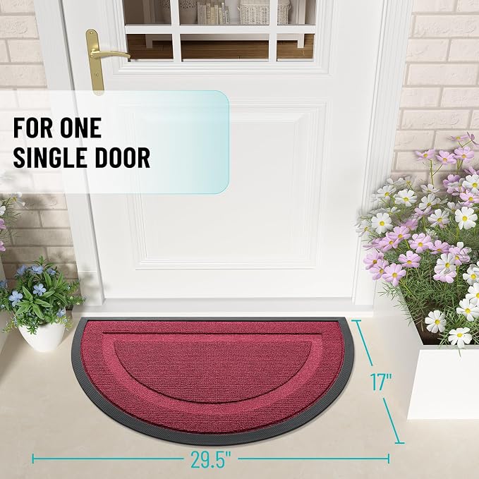 OLANLY Half Circle Front Door Mat Outside 29.5x17 All-Season Rubber Doormat | - Image 2