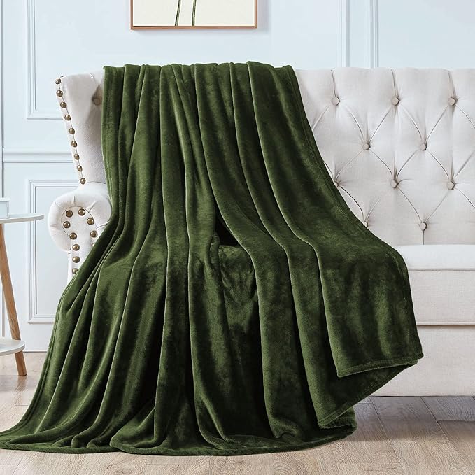 Walensee Fleece Blanket Plush Throw Fuzzy Lightweight (Queen Size 90x90 Olive Green) Super Soft Microfiber Flannel Blankets for Couch, Bed, Sofa Ultra Luxurious Warm and Cozy for All Seasons