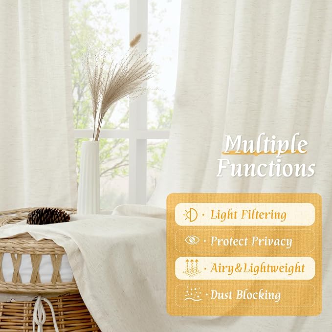Light Filtering Natural Linen Curtains 63 Inch Length - Image 9