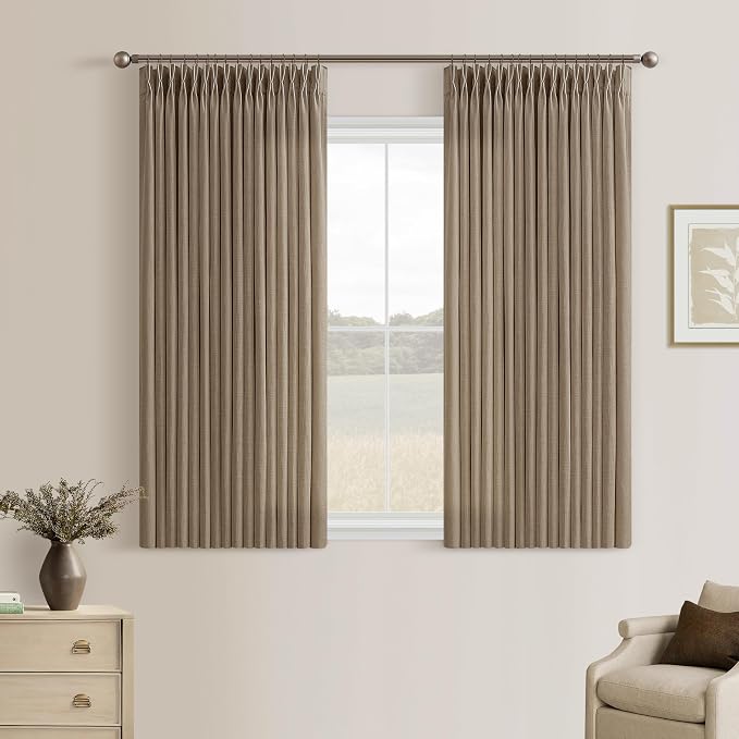 Light Brown Linen Pleated Light Filtering Country Curtains 45 Inch Length | by Twodrapes
