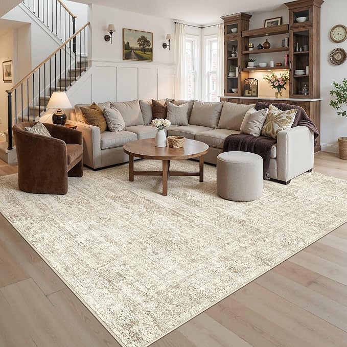 UERMEI Square Area Rugs : Washable 10x10 Neutral Modern Abstract Carpet - Image 6
