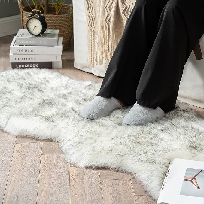 MIULEE Fluffy Area Rug 2x6 ft Faux Fur Sheepskin Rug Gradient Grey | Luxury - Image 8