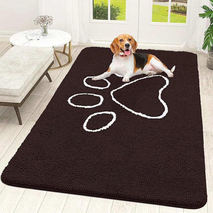 OLANLY Dog Door Mat for Muddy Paws 59x35, Paw Print Design Chenille Mud Mat | by OLANLY