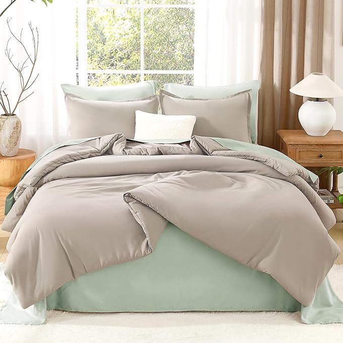 Litanika Oversized King Comforters Oatmeal Super King Size, 3 Pieces Lightweight Solid Bedding Comforter Set, All Season Fluffy Bed Set (120x120In Comforter & 2 Pillowcases)