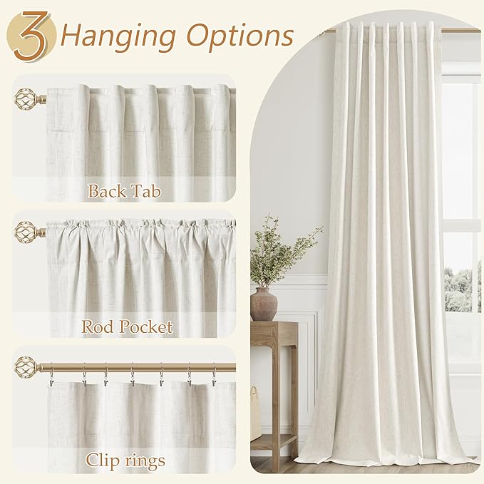 Cream Linen Blackout Curtains 84 Inch Length 2 Panels Set - Image 6