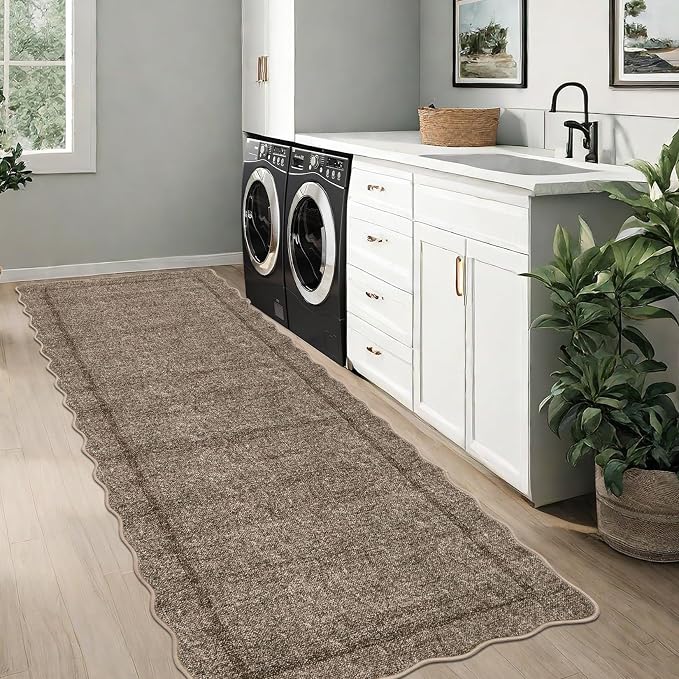 GarveeHome Scalloped Washable Runner Rug 2x10 Kitchen Runner Non Slip Taupe | - Image 7
