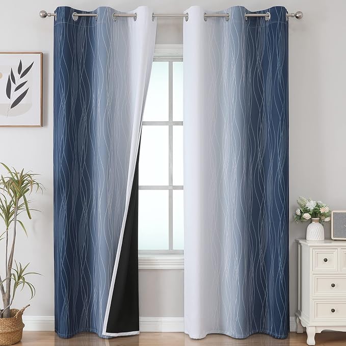 Navy Blue and Greyish White Blackout Curtains by ESTELARTEXTILER